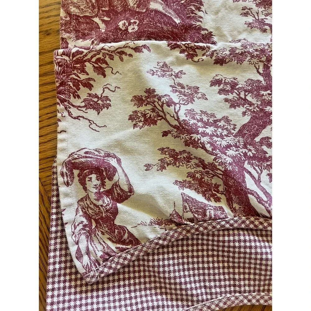 Toile Valance Burgundy Red Off White Beige Gingham Check French Country 74x15.5